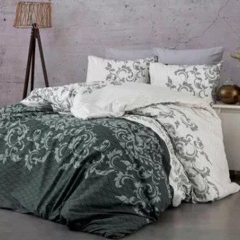 Lenjerie de pat dubla King (FR), Lucca - Grey, Pearl Home, Bumbac Ranforce imagine