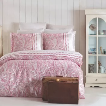 Lenjerie de pat dubla King (FR), Paisley - Pink, Pearl Home, Bumbac Ranforce imagine