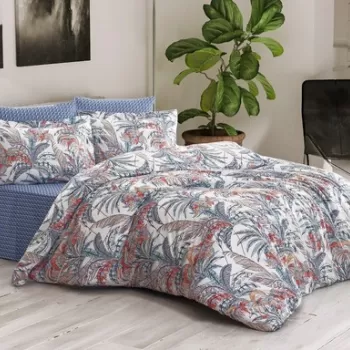 Lenjerie de pat dubla King (IT), Palm, T?rkiz, Bumbac Ranforce imagine