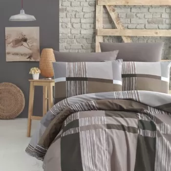 Lenjerie de pat dubla King Quilt(FR) Estela, Victoria, 3 piese, 240x220 cm, bumbac ranforce, maro imagine