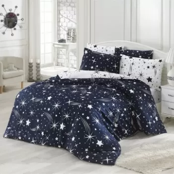 Lenjerie de pat dubla king size, EnLora Home, 162ELR68417, 3 piese, amestec bumbac, alb/bleumarin imagine