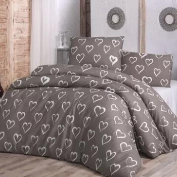 Lenjerie de pat dubla king size, Eponj Home, Amaour 143EPJ61837, 3 piese, amestec bumbac, maro/alb imagine