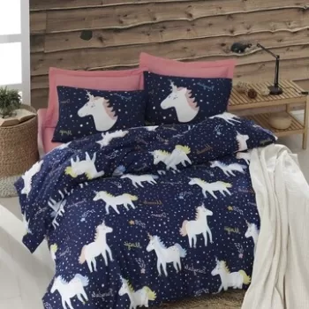 Lenjerie de pat dubla king size, Eponj Home, Magic Unicorn 143EPJ61910, 3 piese, amestec bumbac, multicolor imagine