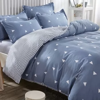 Lenjerie de pat dubla king size, Eponj Home, Ucgen 143EPJ64256, 3 piese, amestec bumbac, bleu/alb imagine
