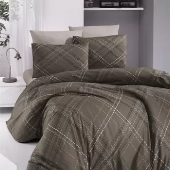 Lenjerie de pat dubla King Size, Victoria, Briana Brown, 4 piese, 100% bumbac ranforce, maro imagine