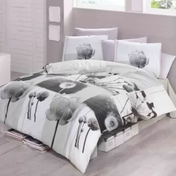 Lenjerie de pat dubla King Size, Victoria, Florence, 4 piese, 100% bumbac ranforce, alb/negru imagine