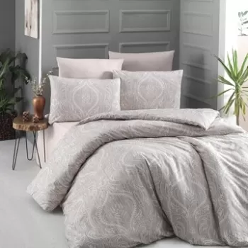 Lenjerie de pat dubla King Size, Victoria, Ornament Cream, 4 piese, 100% bumbac ranforce, crem imagine