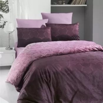 Lenjerie de pat dubla King Size, Victoria, Pandora Rose, 6 piese, 100% bumbac satinat, tesatura Jacquard, roz imagine