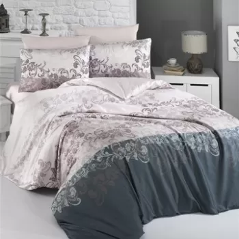 Lenjerie de pat dubla King Size, Victoria, Rina Brown, 6 piese, 100% bumbac satinat, tesatura Jacquard, maro imagine