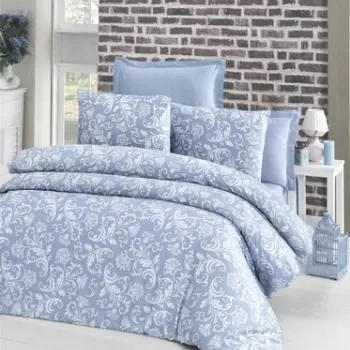 Lenjerie de pat dubla King Size, Victoria, Verano Blue, 6 piese, 100% bumbac satinat, tesatura Jacquard, albastru imagine