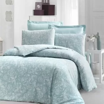 Lenjerie de pat dubla King Size, Victoria, Verano Mint, 6 piese, 100% bumbac satinat, tesatura Jacquard, menta imagine