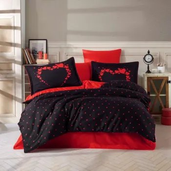 Lenjerie de pat dubla, L'essentiel Maison, Amore, Negru/Rosu imagine