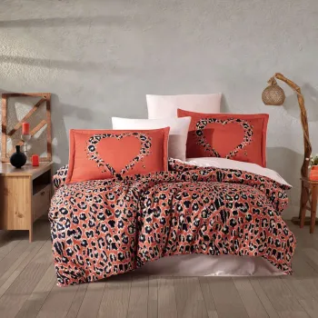 Lenjerie de pat dubla, L'essentiel Maison, Aura, Coral / Pudra / Negru imagine