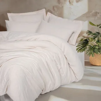 Lenjerie de pat dubla, L'essentiel Maison, Basic, 25% in / 75% bumbac, Bej imagine