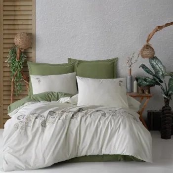 Lenjerie de pat dubla, L'essentiel Maison, Botanic, Bumbac, Verde imagine