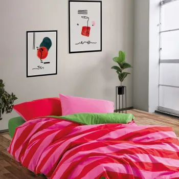 Lenjerie de pat dubla, L'essentiel Maison, Cherie, Bumbac Ranforce, Verde / Roz / Fuchsia imagine