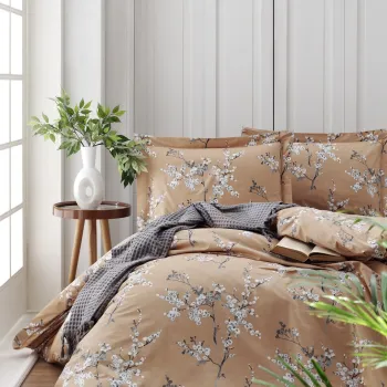 Lenjerie de pat dubla, L'essentiel Maison, Chicory, Bumbac Ranforce, Portocaliu/Alb imagine