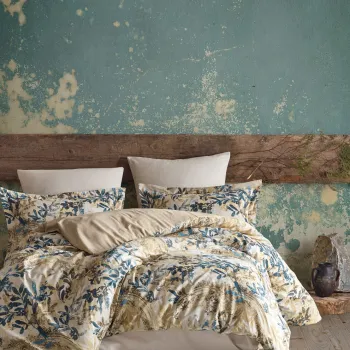 Lenjerie de pat dubla, L'essentiel Maison, Cinque Terra, Bej / Crem / Albastru inchis imagine