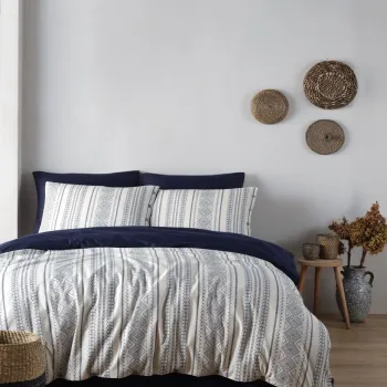 Lenjerie de pat dubla, L'essentiel Maison, Coastal Trio, Bumbac Satinat, Albastru indigo / Crem imagine