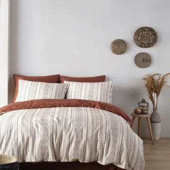 Lenjerie de pat dubla, L'essentiel Maison, Coastal Trio, Bumbac Satinat, Teracota / Crem imagine