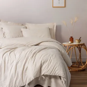 Lenjerie de pat dubla, L'essentiel Maison, Esmira, 25% in / 75% bumbac, Bej imagine