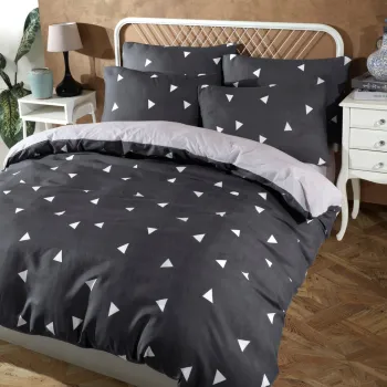 Lenjerie de pat dubla, L'essentiel Maison, Geometirk, 65% bumbac/35% poliester, Gri imagine