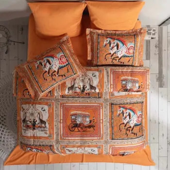 Lenjerie de pat dubla, L'essentiel Maison, Hermes, Portocaliu imagine