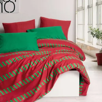 Lenjerie de pat dubla, L'essentiel Maison, Holly, Bumbac Ranforce, Verde/Rosu imagine