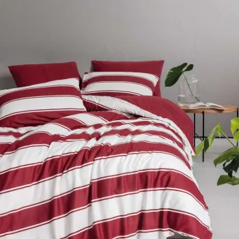 Lenjerie de pat dubla, L'essentiel Maison, Jolly, Bumbac Ranforce, Rosu/Alb imagine