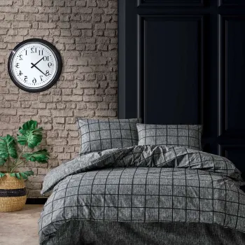 Lenjerie de pat dubla, L'essentiel Maison, Kare, Bumbac Ranforce, Negru imagine