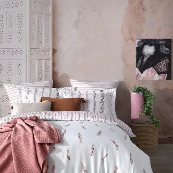 Lenjerie de pat dubla, L'essentiel Maison, Kilyos, Roz/Alb imagine