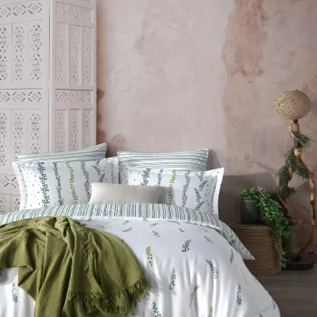 Lenjerie de pat dubla, L'essentiel Maison, Kilyos, Verde/Alb imagine