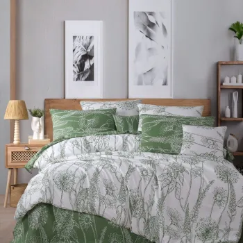 Lenjerie de pat dubla, L'essentiel Maison, Lara, Alb/Verde imagine