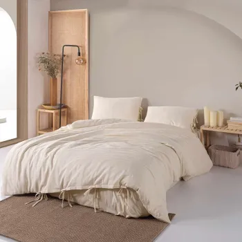 Lenjerie de pat dubla, L'essentiel Maison, Lilyum, Crema imagine