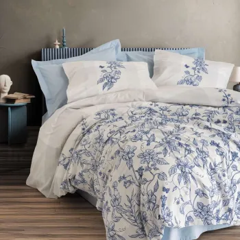 Lenjerie de pat dubla, L'essentiel Maison, Linora, Bumbac Ranforce, Albastru imagine