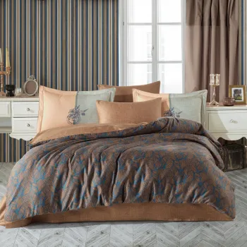 Lenjerie de pat dubla, L'essentiel Maison, Lotus, Bronz / Albastru imagine