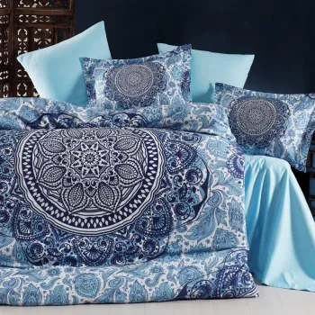 Lenjerie de pat dubla, L'essentiel Maison, Marcelo, Dark Blue / White / Blue imagine