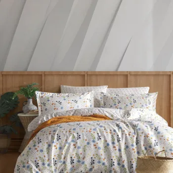 Lenjerie de pat dubla, L'essentiel Maison, May, Bumbac Ranforce, Alb / Portocaliu / Albastru imagine