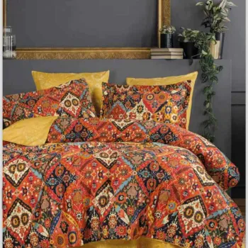 Lenjerie de pat dubla, L'essentiel Maison, Maya, Portocaliu / Mustar / Maro imagine