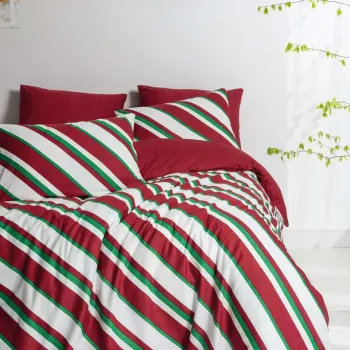 Lenjerie de pat dubla, L'essentiel Maison, Merry, Bumbac Ranforce, Verde / Rosu / Alb imagine