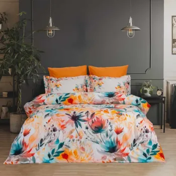 Lenjerie de pat dubla, L'essentiel Maison, Mia, Alb / Portocaliu imagine