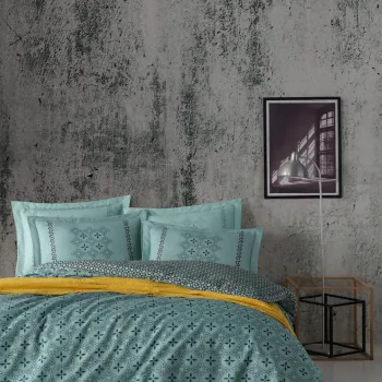 Lenjerie de pat dubla, L'essentiel Maison, Minimal, Albastru / Galben / Negru imagine