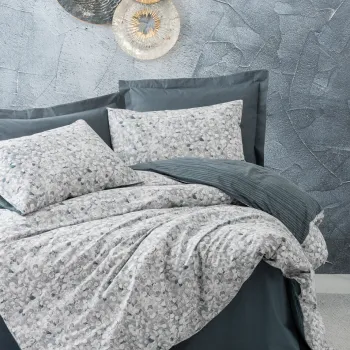 Lenjerie de pat dubla, L'essentiel Maison, Molly, Antracit / Alb / Gri imagine