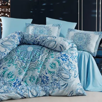 Lenjerie de pat dubla, L'essentiel Maison, Monte Carlo, Albastru turcoaz imagine