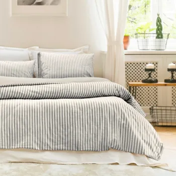 Lenjerie de pat dubla, L'essentiel Maison, Nives, Bumbac, Antracit imagine