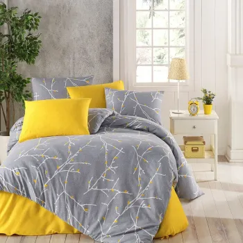 Lenjerie de pat dubla, L'essentiel Maison, Parure Fitted, 65% bumbac/35% poliester, Gri / Galben imagine