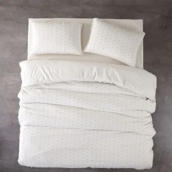 Lenjerie de pat dubla, L'essentiel Maison, Point v2, Bumbac Ranforce, Crem/Negru imagine