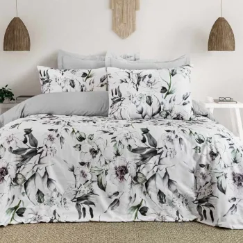 Lenjerie de pat dubla, L'essentiel Maison, Ruma, SATIN DE BUMBAC, Alb / Verde / Gri inchis imagine