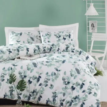 Lenjerie de pat dubla, L'essentiel Maison, Sabine, 65% bumbac/35% poliester, Verde/Alb imagine