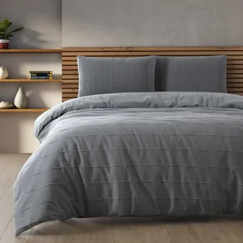 Lenjerie de pat dubla, L'essentiel Maison, Sedef, Bumbac, Antracit imagine